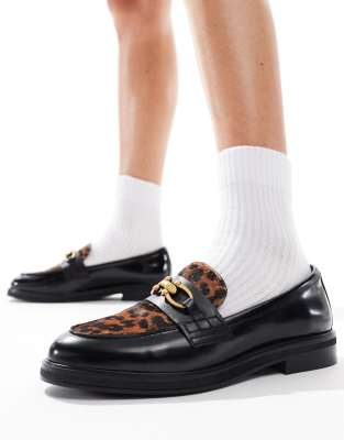 Bissom Loafers in Black with Leopard