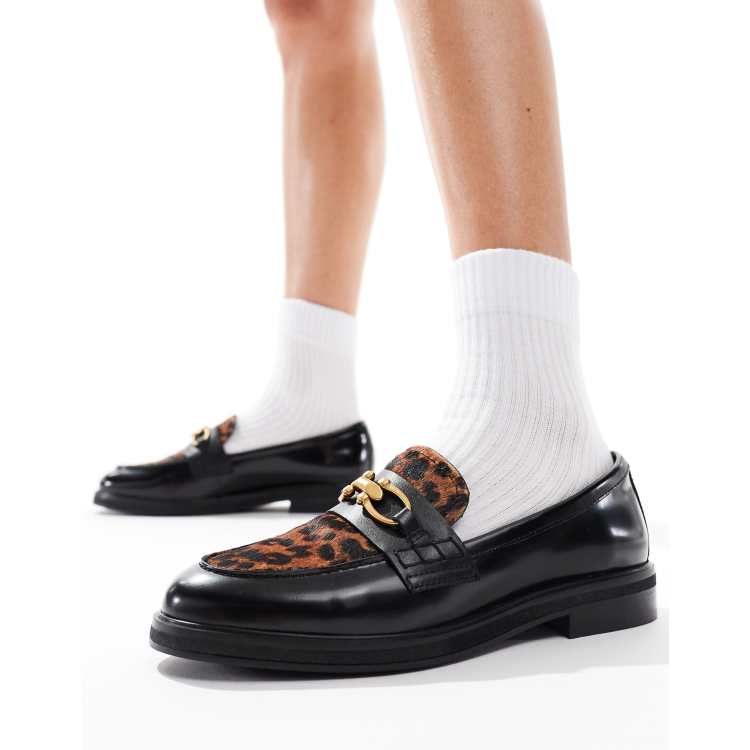 ALDO Bissom loafers in black with leopard | ASOS display picture 3