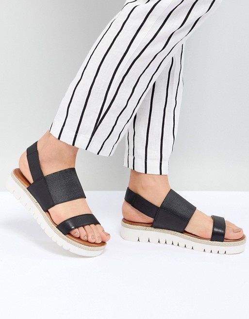 ALDO Black Wide Strap Flat Leather Sandal With Track Sole | ASOS