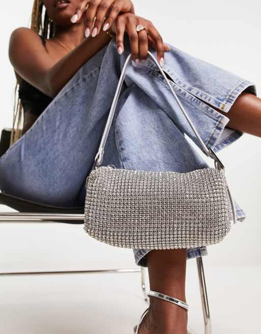 ALDO – Blinglounax – Silverfärgad slouchy axelväska med strass