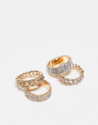 ALDO Blingup pack of 4 rings in crystal gold tone