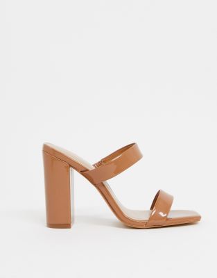 tan mules block heel