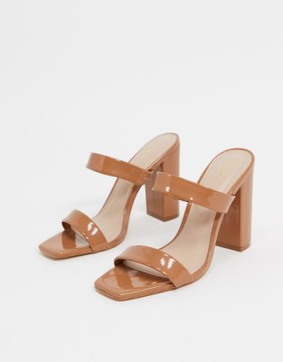 tan block heel mules