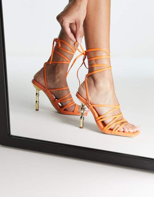 ALDO Bodisse heeled sandal with bamboo detail in orange ASOS