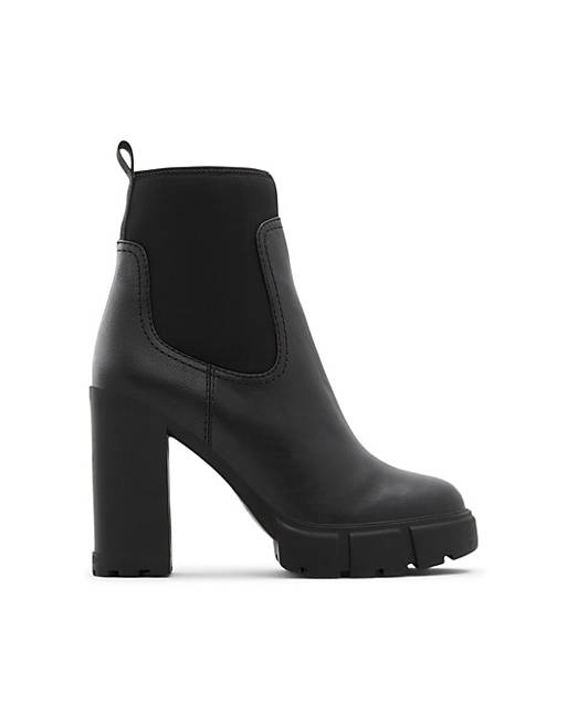 ALDO Bolder leather chunky heeled ankle boots in black | ASOS