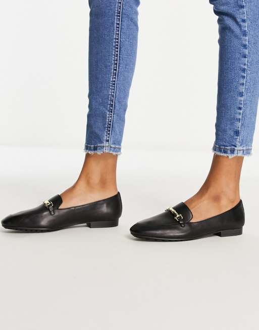 ALDO – Boska – Czarne płaskie buty ze skóry z wykończeniem