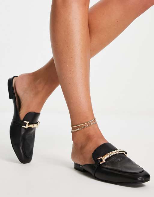 Leather flat shoes black sale