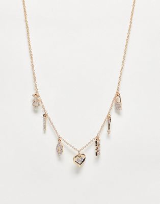 ALDO Bow and Arrow multi charm necklace in gold
