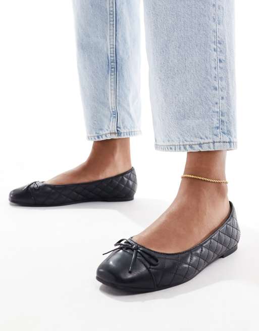 ALDO Braylynn Ballerinas aus gestepptem Leder in Schwarz ASOS