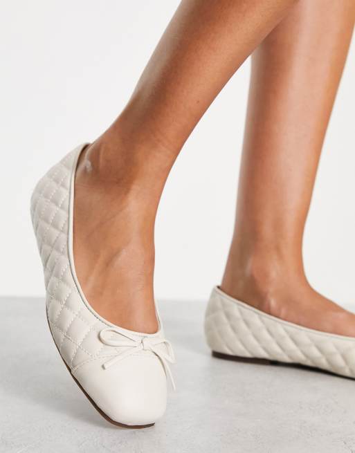 ALDO Braylynn quilted ballets in white leather ASOS