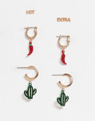 ALDO Breridan pack of 3 novelty earrings in gold