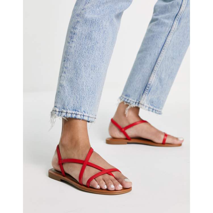 Red strappy on sale flat sandals