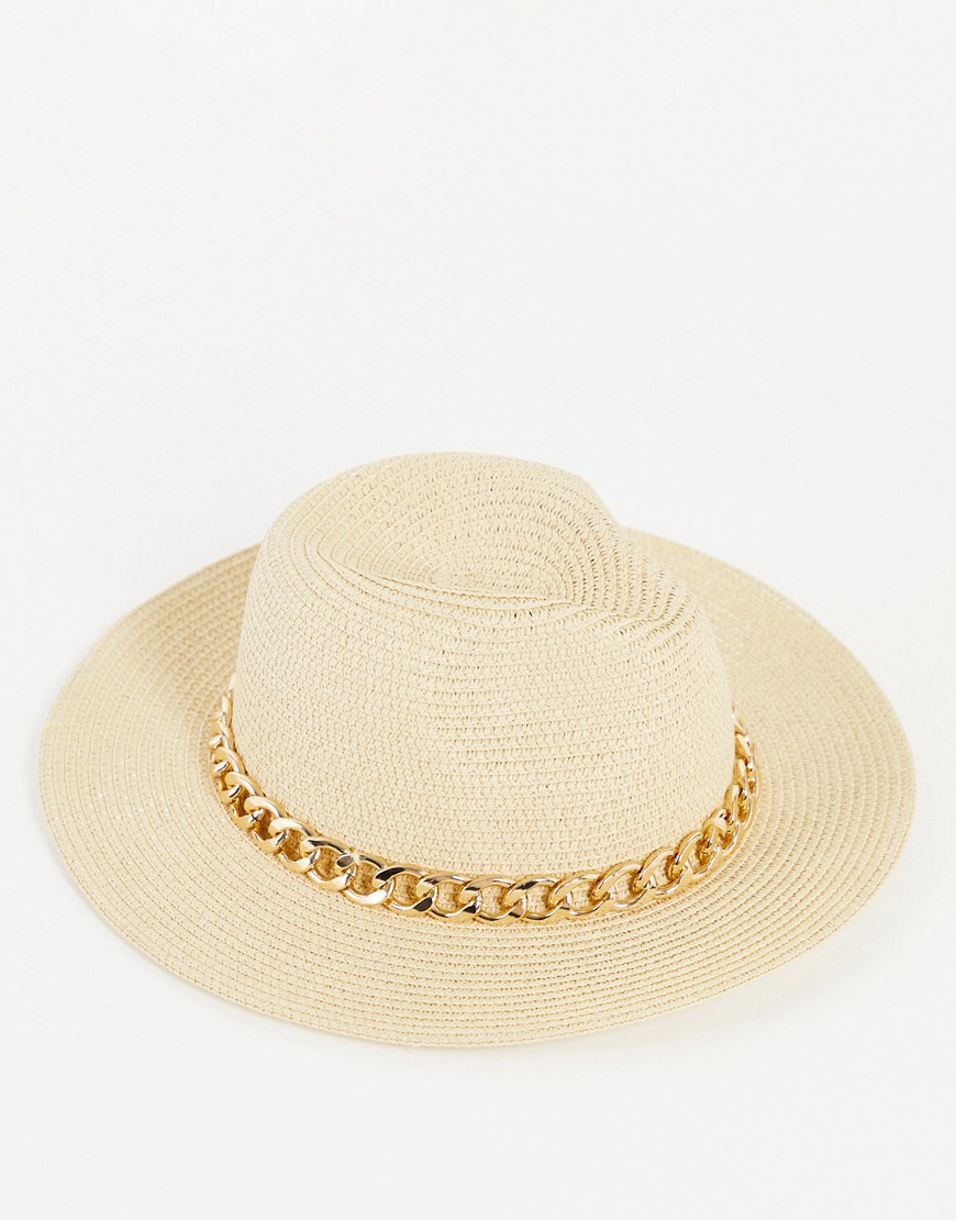 ALDO Broeni straw panama hat with chain in beige and gold-Neutral