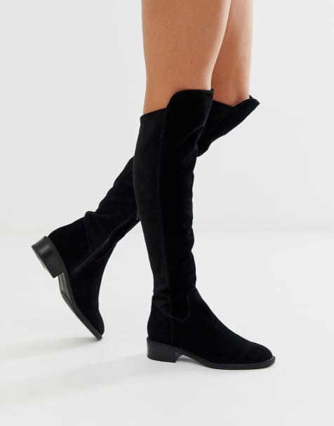 ALDO – Byssa – Flache Overknee-Stiefel aus schwarzem Wildleder