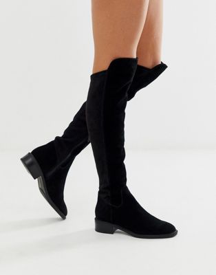 black suede over the knee flat boots