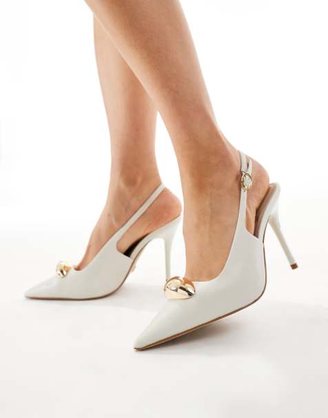 ALDO camberly hardware detail sling back court shoe in white leather - view 1