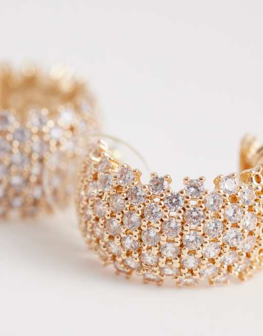 ALDO - Cammille - Guldfarvede chunky hoop-øreringe med pavé-design, 3 af 4