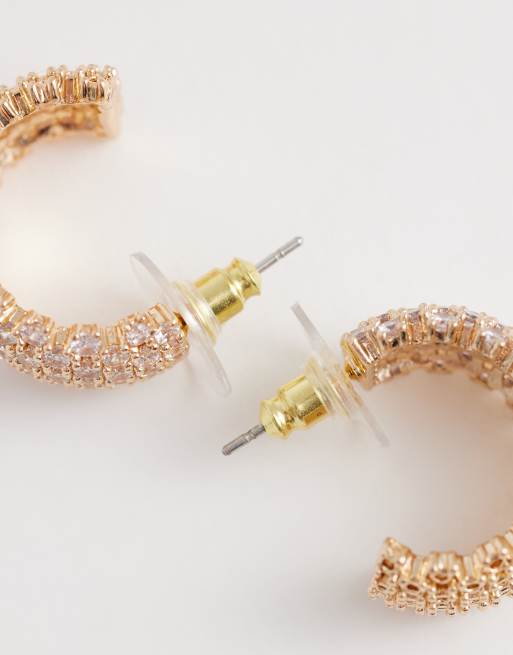 ALDO - Cammille - Guldfarvede chunky hoop-øreringe med pavé-design, 4 af 4