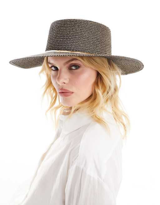 ALDO - Cappello di paglia a falda larga nero con catenina color oro