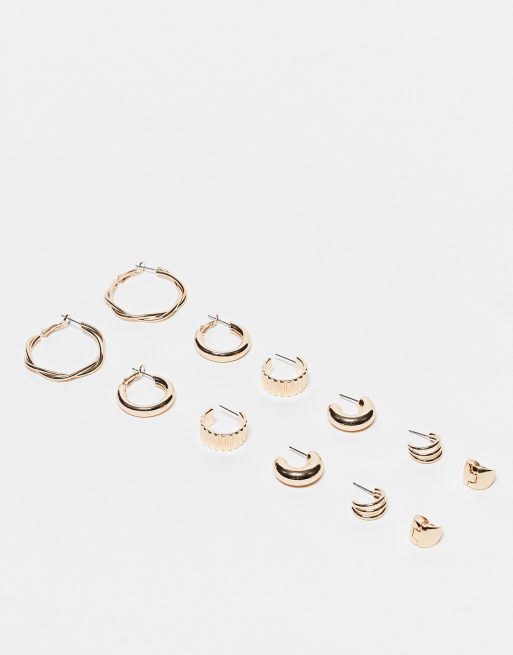 ALDO - Carenalieta - Confezione da 6 paia di orecchini a cerchio color oro con design multipli 
