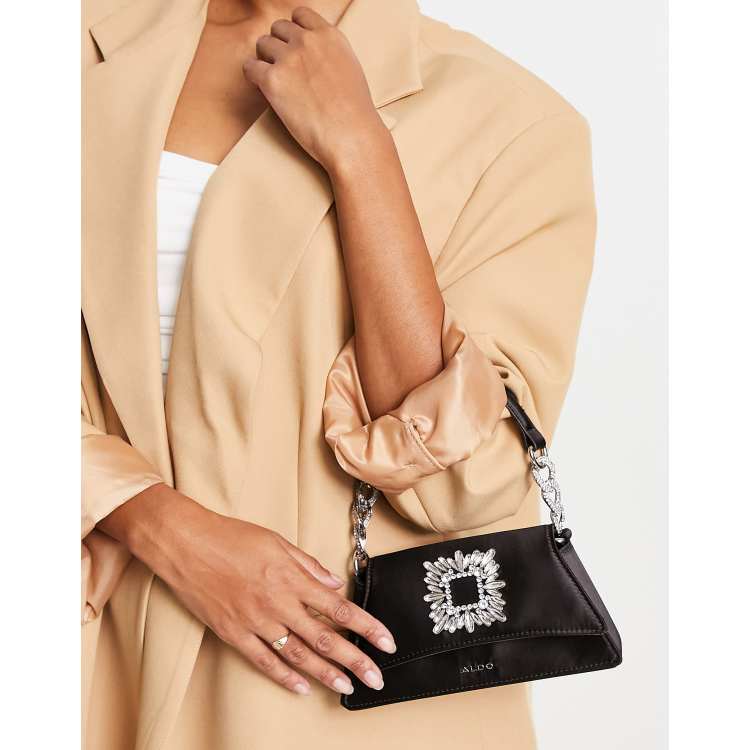 ALDO Carre Borsa piccola a mano nera con decorazione di cristalli ASOS