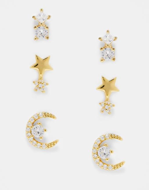 ALDO – Celestia – Goldfarbene Ohrstecker mit Himmelsdesign im Multipack