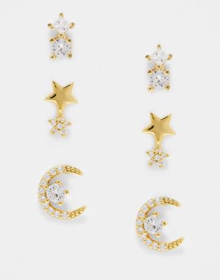 ALDO Celestia multipack of celestial stud embellished earrings in gold