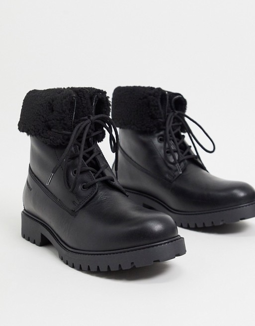 ALDO chagan leather lace up boots with faux-shearling lining in black