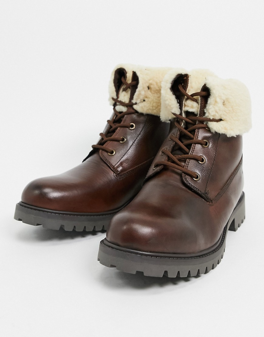 ALDO chagan leather lace up boots with faux-shearling lining in tan