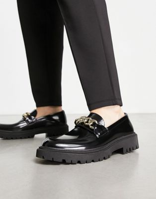ALDO Champolian chunky leather loafers with chain in black