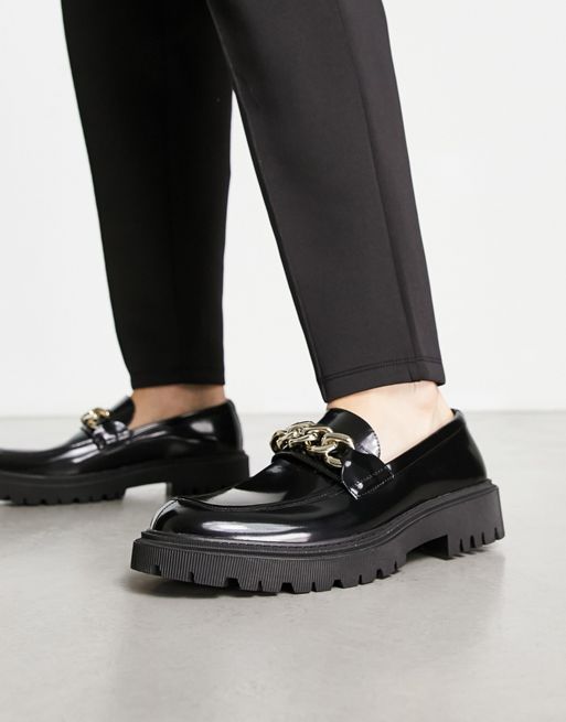 ALDO Champolian chunky leather loafers with chain in black | ASOS