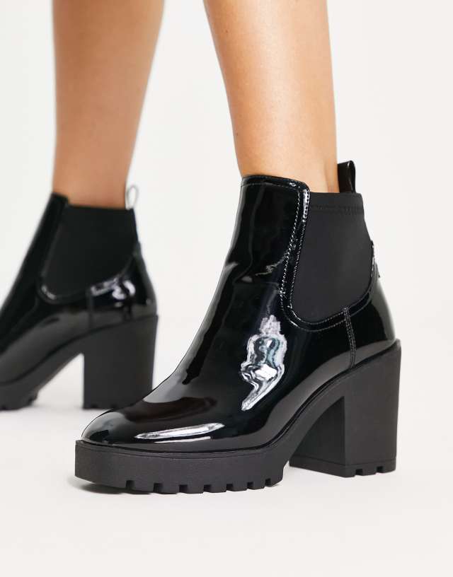 ALDO Cheta chunky heeled ankle boots in black vinyl