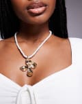 [ALDO] ALDO Chicadellicc white cord necklace with gold flower pendant No Size Gold/clear multi