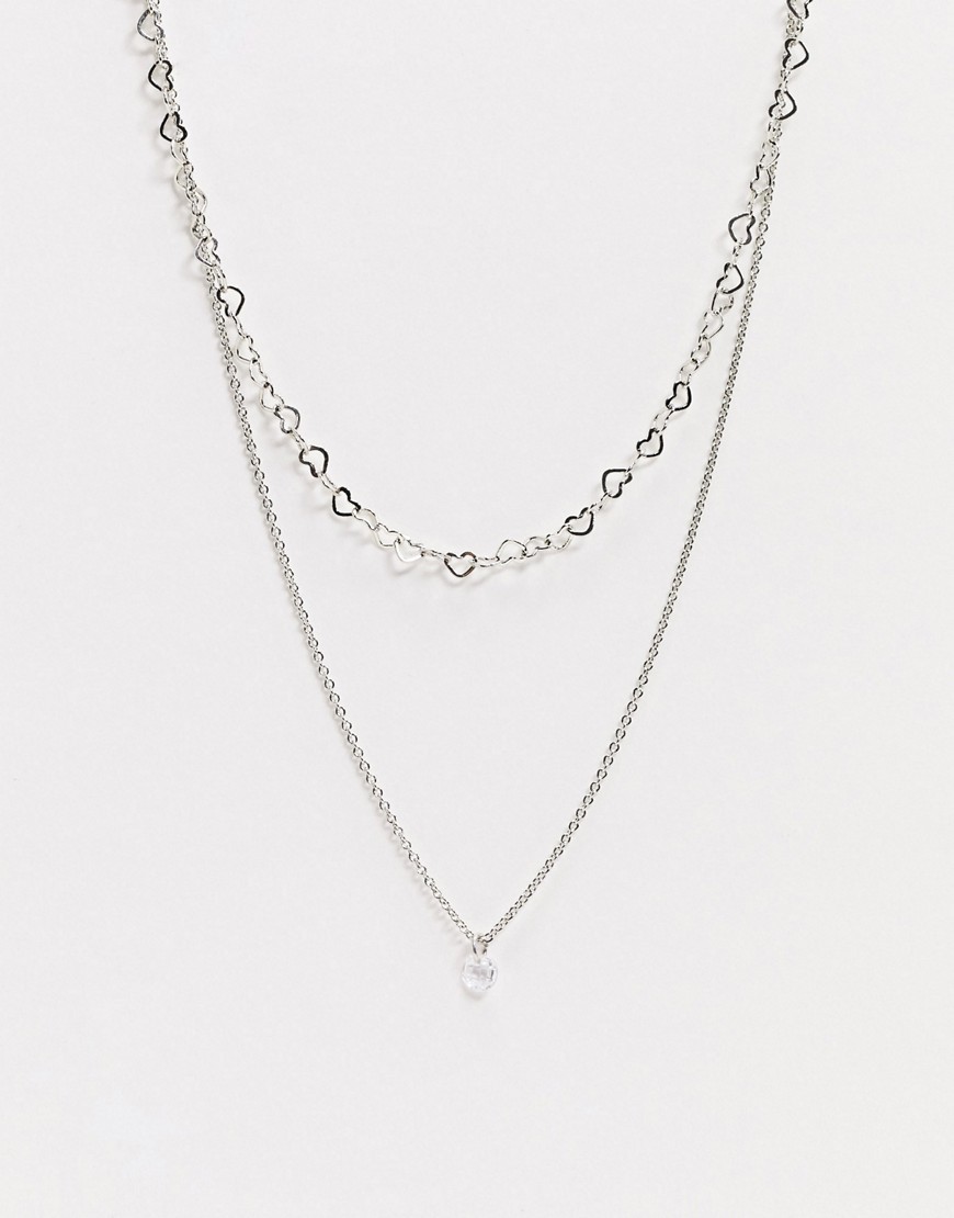 ALDO Chigollan heart double chain necklace in silver
