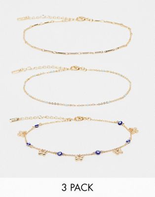 ALDO Chrysie butterfly design charm multipack of anklets in gold