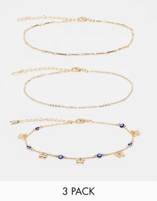 ALDO Chrysie butterfly design charm multipack of anklets in gold