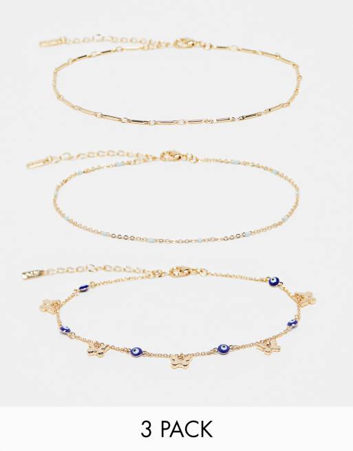 ALDO - Chrysie - Confezione multipack di cavigliere color oro con charm a forma di farfalla