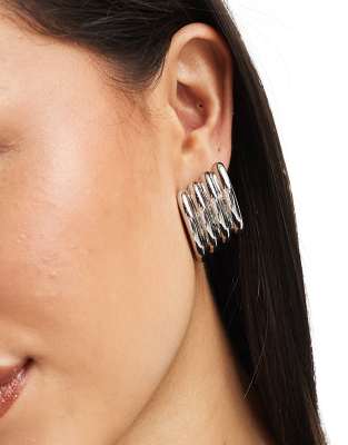 ALDO chunky statement stud ribbed earrings in silver