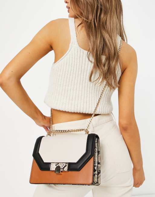 ALDO Ciaswen cross body bag with chain strap in tan multi