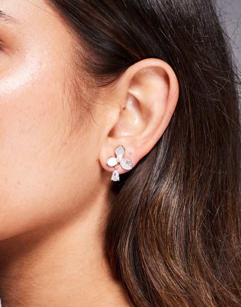 ALDO Cirehar pale flower and crystal drop earrings in gold tone - view 1