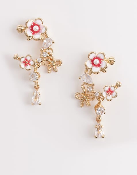 ALDO claudiae dainty flower and crystal drop earrings in gold - view 1