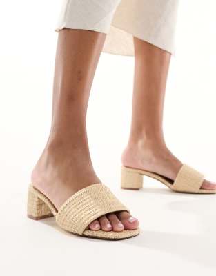 ALDO - Claudina - Gewebte Mule-Sandalen in Open Natural mit mittelhohem Absatz-Weiß