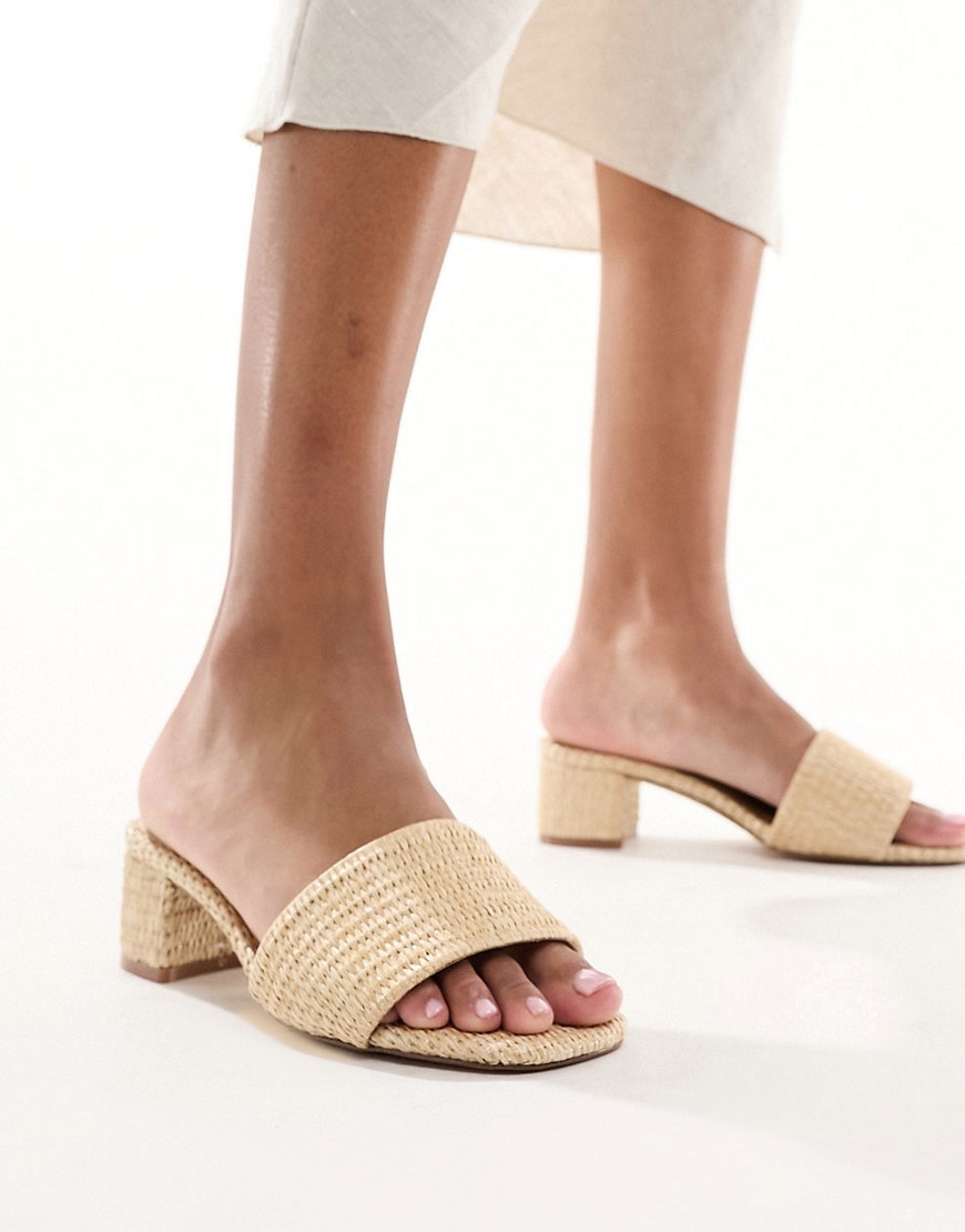 ALDO Claudina woven mid heeled mule sandals in open natural-White