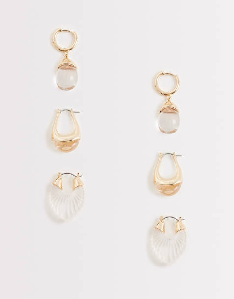 ALDO cleargllo 3 pack drop earrings in gold and clear acetate - view 1