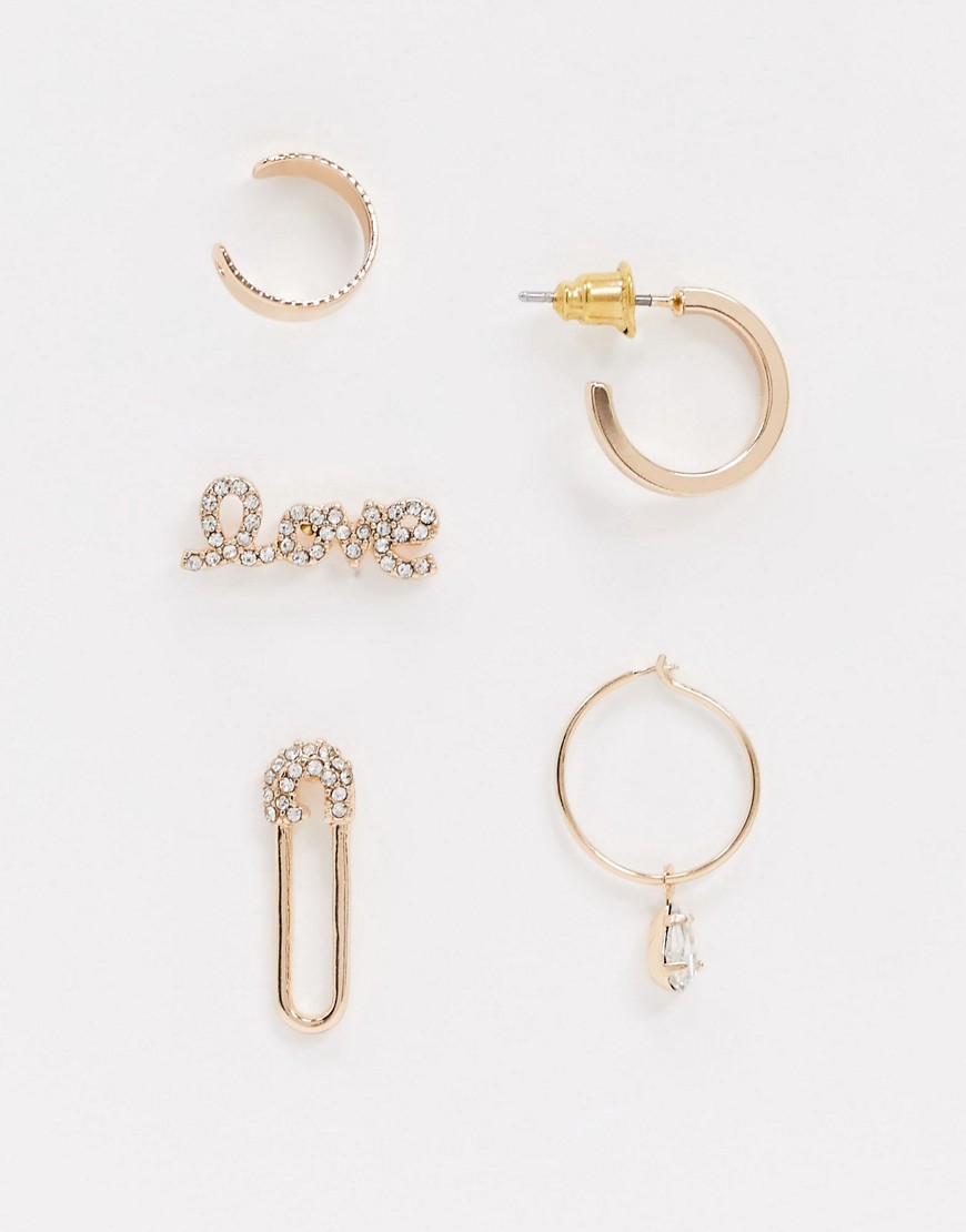 ALDO Columbeira multi piercing multipack love earrings in gold