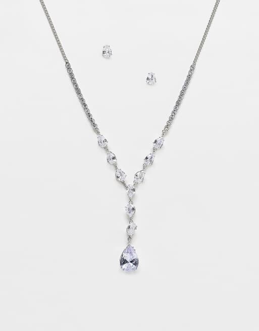 Aldo - Confezione con orecchini a bottone e collana color argento con cristalli