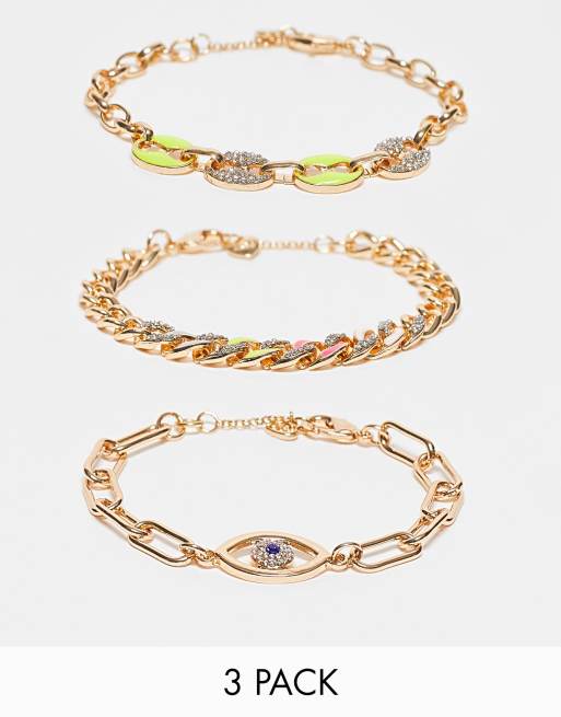 Aldo - Confezione da 3 braccialetti a catenina con ciondoli color oro multi