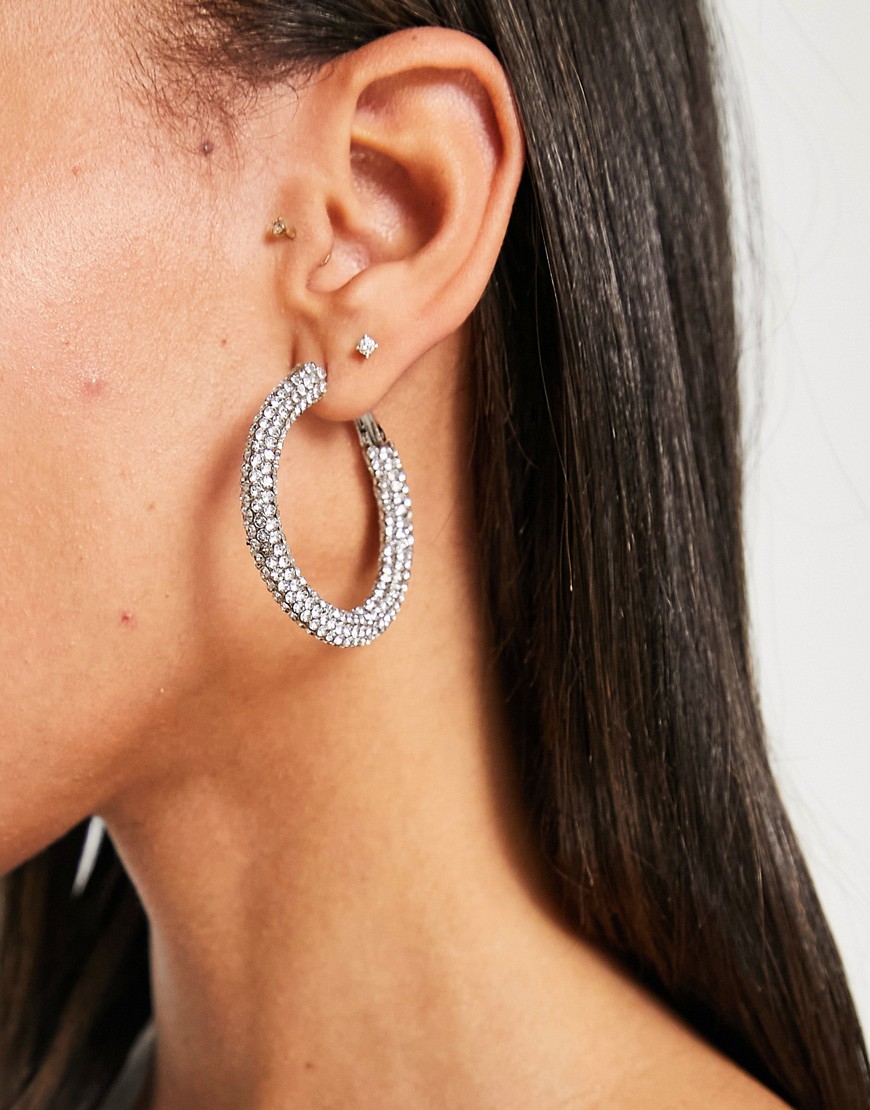 Aldo Contrabrissi Hoop Earrings In Crystal Drench-silver In Metallic