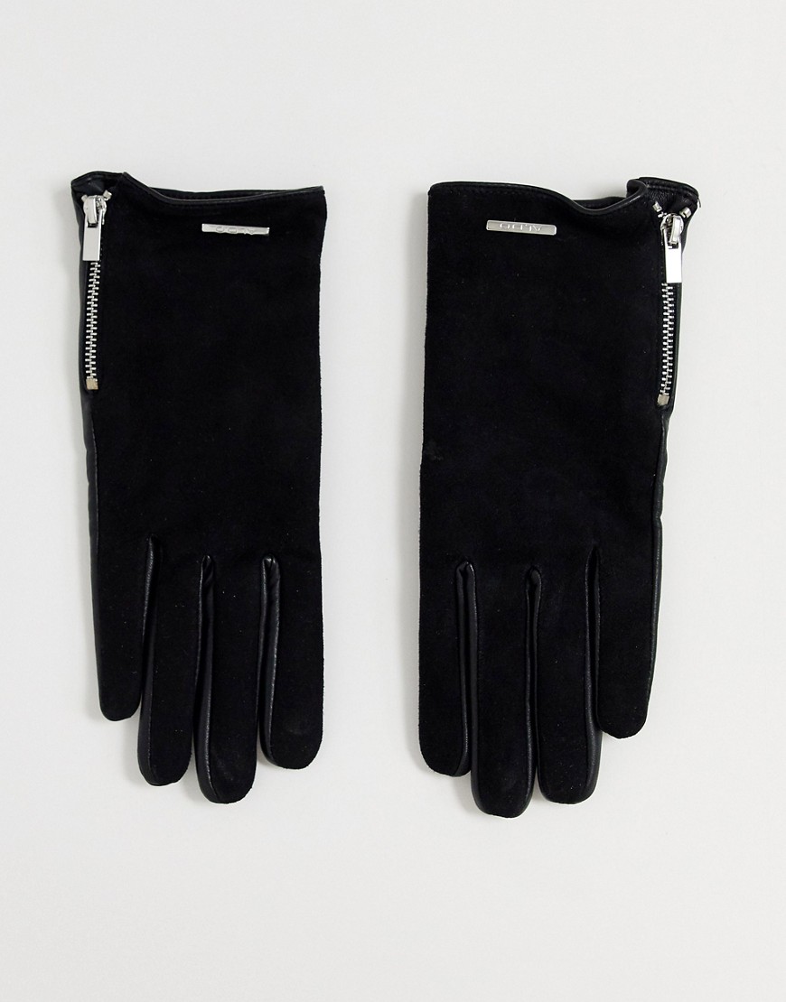 ALDO Croedda leather gloves with zip detail in black