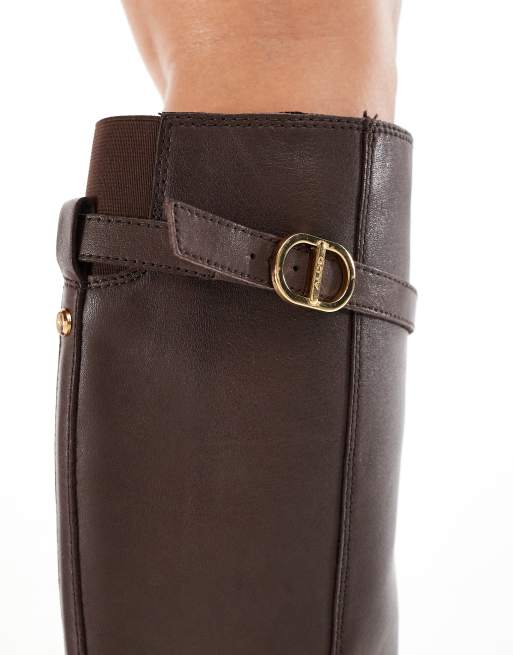 ALDO – Curculios – Mörkbruna knähöga boots i läder med blockklack och rund tå, 2 av 4